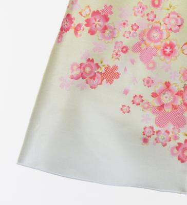 Kids Japan Fabric Long Dress with Cherry Blossom Print / Shantung / Cream Yellow / JWp001crye