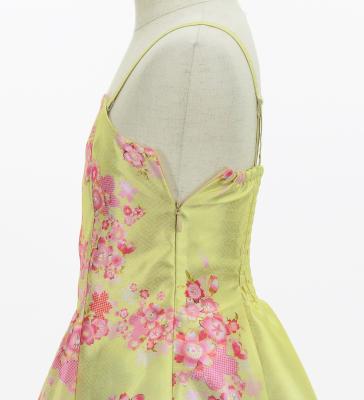 Kids Japan Fabric Long Dress with Cherry Blossom Print / Shantung / Cream Yellow / JWp001crye