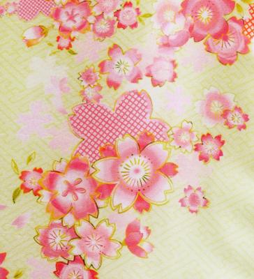 Kids Japan Fabric Long Dress with Cherry Blossom Print / Shantung / Cream Yellow / JWp001crye