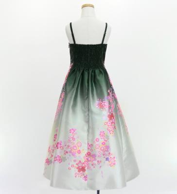 Kids Japan Fabric Long Dress with Cherry Blossom Print / Shantung / Black / JWp001bk