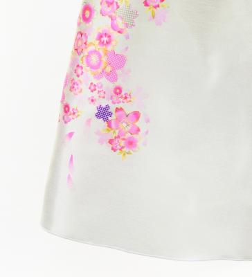 Kids Japan Fabric Long Dress with Cherry Blossom Print / Shantung / Black / JWp001bk