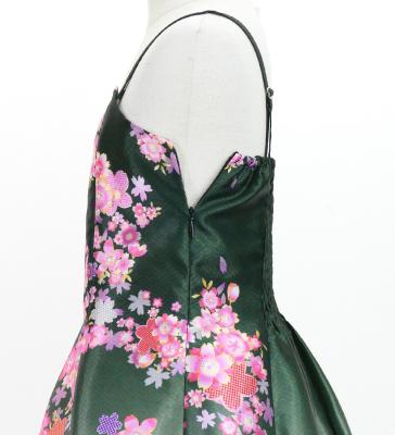 Kids Japan Fabric Long Dress with Cherry Blossom Print / Shantung / Black / JWp001bk