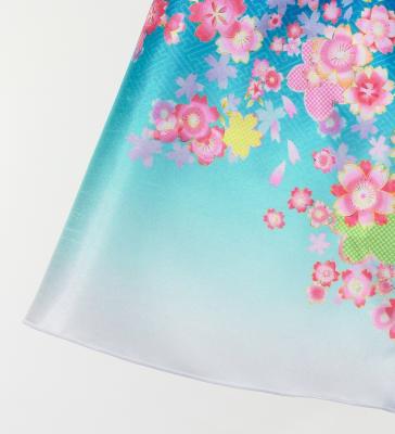 Kids Japan Fabric Long Dress with Cherry Blossom Print / Shantung / Blue / JWp001bl