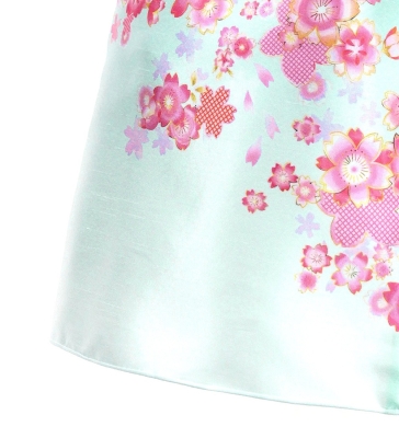 Kids Japan Fabric Long Dress with Cherry Blossom Print / Shantung / Light Blue / JWp001lbl