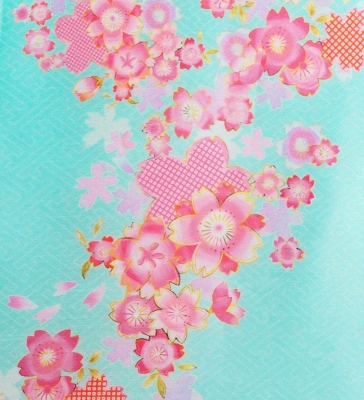 Kids Japan Fabric Long Dress with Cherry Blossom Print / Shantung / Light Blue / JWp001lbl