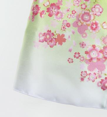 Kids Japan Fabric Long Dress with Cherry Blossom Print / Shantung / Light Green / JWp001lgr