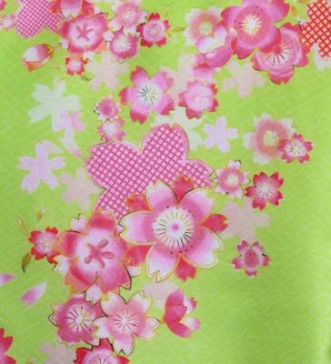 Kids Japan Fabric Long Dress with Cherry Blossom Print / Shantung / Light Green / JWp001lgr