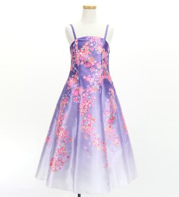 Kids Japan Fabric Long Dress with Cherry Blossom Print / Shantung / Light Purple / JWp001lpu