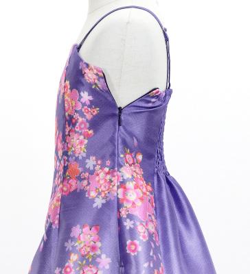 Kids Japan Fabric Long Dress with Cherry Blossom Print / Shantung / Light Purple / JWp001lpu