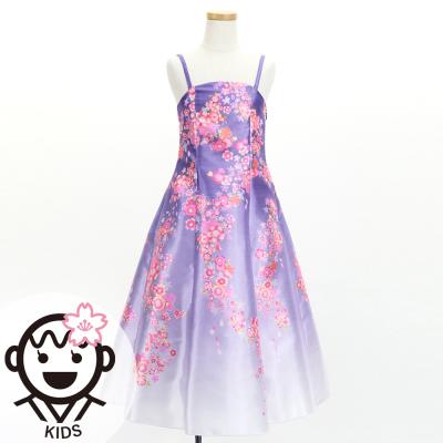 Kids Japan Fabric Long Dress with Cherry Blossom Print / Shantung / Light Purple / JWp001lpu
