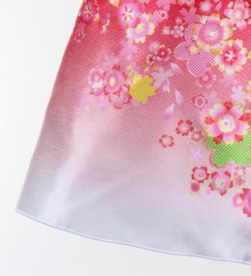 Kids Japan Fabric Long Dress with Cherry Blossom Print / Shantung / Red / JWp001rd