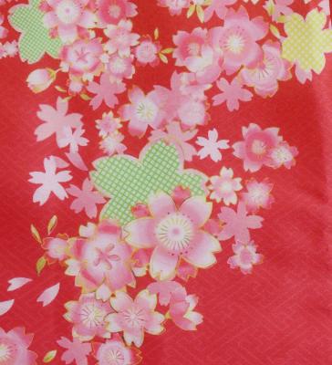 Kids Japan Fabric Long Dress with Cherry Blossom Print / Shantung / Red / JWp001rd