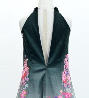 Kids Japan Fabric Long Dress with Cherry Blossom Print / Velvet / Black / JWp002bk
