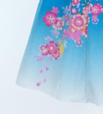Kids Japan Fabric Long Dress with Cherry Blossom Print / Velvet / Blue / JWp002bl