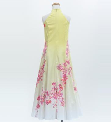 Kids Japan Fabric Long Dress with Cherry Blossom Print / Velvet / Cream Yellow / JWp002crye