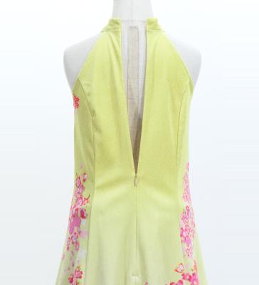 Kids Japan Fabric Long Dress with Cherry Blossom Print / Velvet / Cream Yellow / JWp002crye