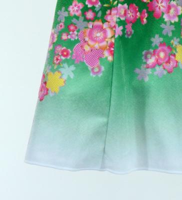 Kids Japan Fabric Long Dress with Cherry Blossom Print / Velvet / Green / JWp002gr