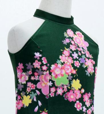 Kids Japan Fabric Long Dress with Cherry Blossom Print / Velvet / Green / JWp002gr