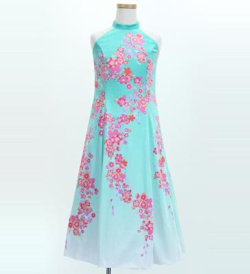 Kids Japan Fabric Long Dress with Cherry Blossom Print / Velvet / Light Blue / JWp002lbl