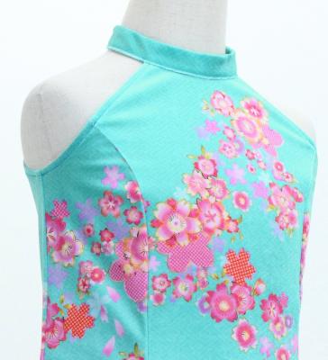 Kids Japan Fabric Long Dress with Cherry Blossom Print / Velvet / Light Blue / JWp002lbl