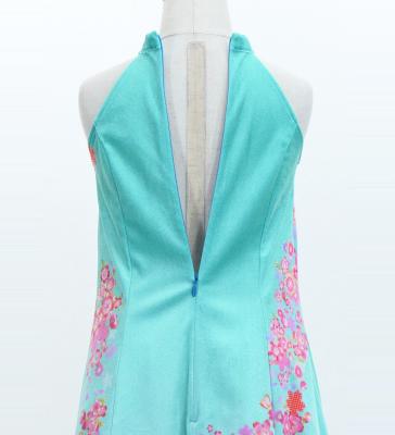 Kids Japan Fabric Long Dress with Cherry Blossom Print / Velvet / Light Blue / JWp002lbl