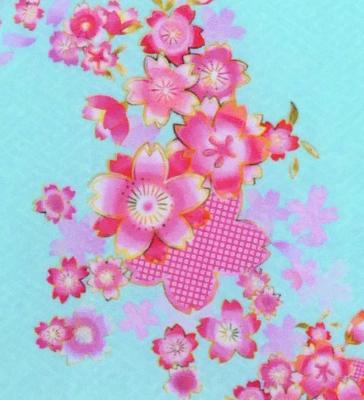 Kids Japan Fabric Long Dress with Cherry Blossom Print / Velvet / Light Blue / JWp002lbl