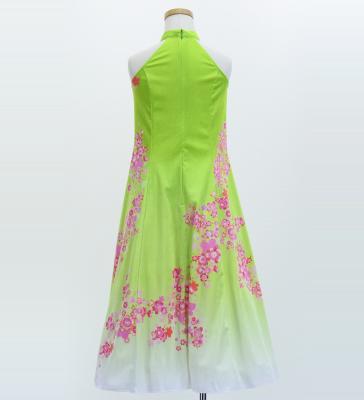 Kids Japan Fabric Long Dress with Cherry Blossom Print / Velvet / Light Green / JWp002lgr