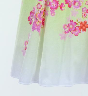 Kids Japan Fabric Long Dress with Cherry Blossom Print / Velvet / Light Green / JWp002lgr