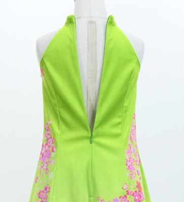 Kids Japan Fabric Long Dress with Cherry Blossom Print / Velvet / Light Green / JWp002lgr