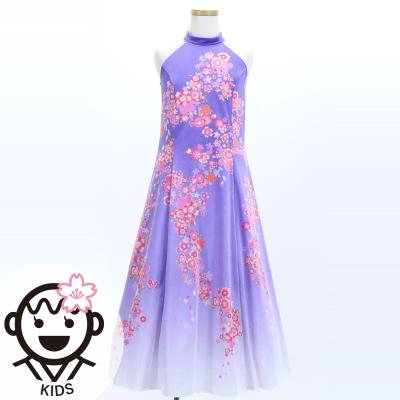 Kids Japan Fabric Long Dress with Cherry Blossom Print / Velvet / Light Purple / JWp002lpu