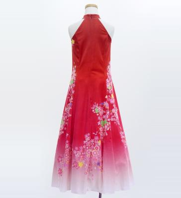 Kids Japan Fabric Long Dress with Cherry Blossom Print / Velvet / Red / JWp002rd