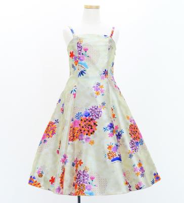 Kids Japan Fabric Long Dress with Chrysanthemum & Plum Blossom & Cherry Blossom Print / Shantung / Beigu / JWp003be
