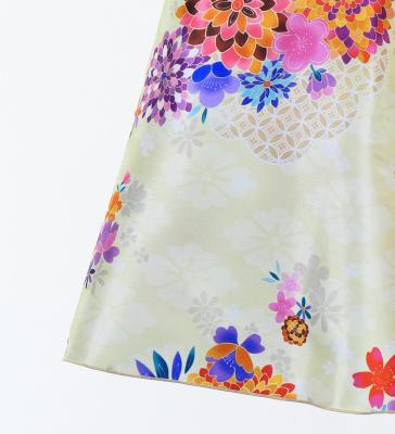 Kids Japan Fabric Long Dress with Chrysanthemum & Plum Blossom & Cherry Blossom Print / Shantung / Beigu / JWp003be