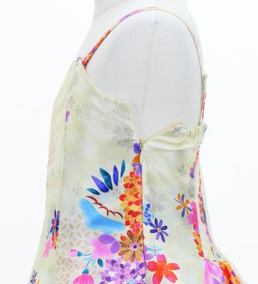 Kids Japan Fabric Long Dress with Chrysanthemum & Plum Blossom & Cherry Blossom Print / Shantung / Beigu / JWp003be