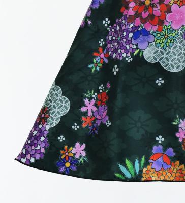 Kids Japan Fabric Long Dress with Chrysanthemum & Plum Blossom & Cherry Blossom Print / Shantung / Black / JWp003bk