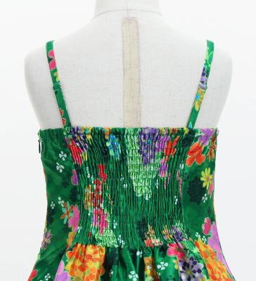 Kids Japan Fabric Long Dress with Chrysanthemum & Plum Blossom & Cherry Blossom Print / Shantung / Green / JWp003gr