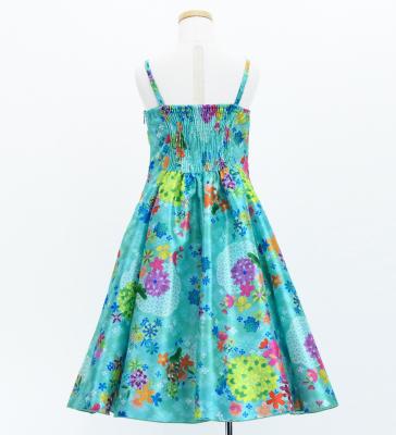 Kids Japan Fabric Long Dress with Chrysanthemum & Plum Blossom & Cherry Blossom Print / Shantung / Light Blue / JWp003lbl
