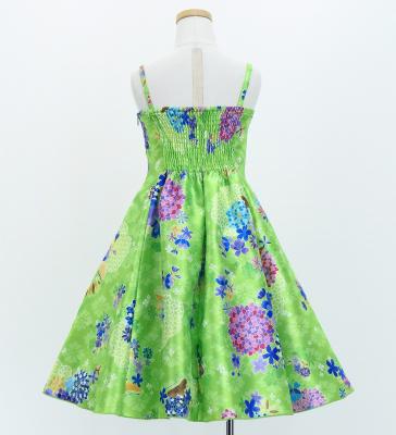 Kids Japan Fabric Long Dress with Chrysanthemum & Plum Blossom & Cherry Blossom Print / Shantung / Light Green / JWp003lgr
