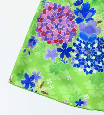 Kids Japan Fabric Long Dress with Chrysanthemum & Plum Blossom & Cherry Blossom Print / Shantung / Light Green / JWp003lgr