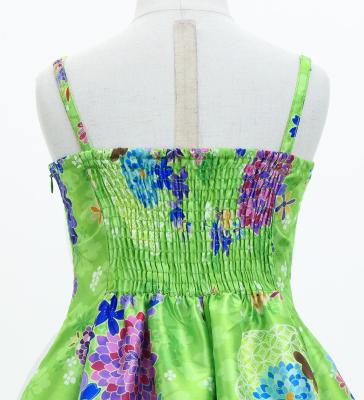 Kids Japan Fabric Long Dress with Chrysanthemum & Plum Blossom & Cherry Blossom Print / Shantung / Light Green / JWp003lgr