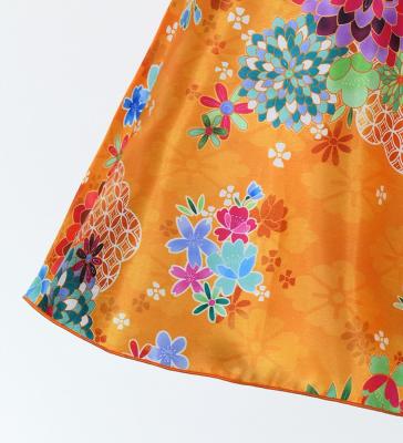 Kids Japan Fabric Long Dress with Chrysanthemum & Plum Blossom & Cherry Blossom Print / Shantung / Orange / JWp003or