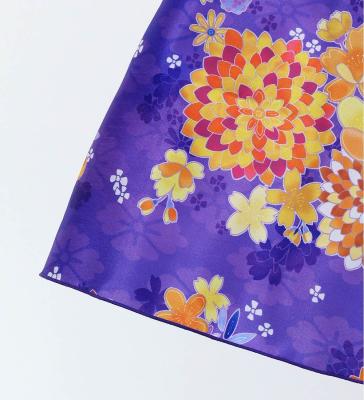 Kids Japan Fabric Long Dress with Chrysanthemum & Plum Blossom & Cherry Blossom Print / Shantung / Purple / JWp003pu
