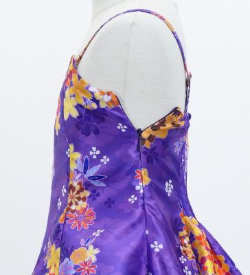 Kids Japan Fabric Long Dress with Chrysanthemum & Plum Blossom & Cherry Blossom Print / Shantung / Purple / JWp003pu