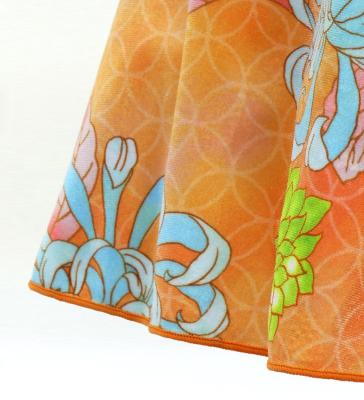 Kids Japan Fabric One Shoulder Frill Sleeve Long Dress with Chrysanthemum Print / Orange  / JWp005or