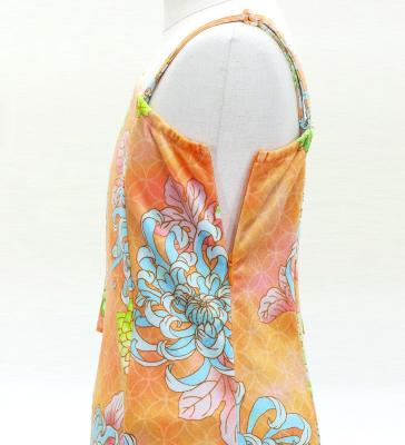 Kids Japan Fabric One Shoulder Frill Sleeve Long Dress with Chrysanthemum Print / Orange  / JWp005or