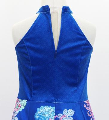 Kids Japan Fabric American Armhole Long Dress with Chrysanthemum Print / Blue / JWp006bl