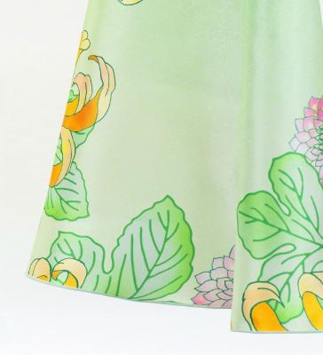 Kids Japan Fabric American Armhole Long Dress with Chrysanthemum Print / Light Green / JWp006lgr