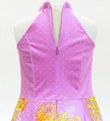 Kids Japan Fabric American Armhole Long Dress with Chrysanthemum Print / Pink / JWp006pi