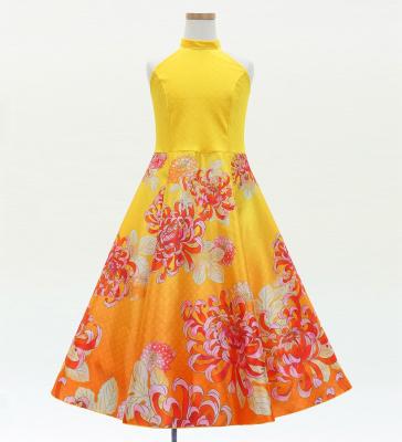 Kids Japan Fabric American Armhole Long Dress with Chrysanthemum Print / Yellow / JWp006ye