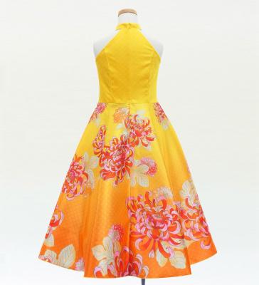 Kids Japan Fabric American Armhole Long Dress with Chrysanthemum Print / Yellow / JWp006ye